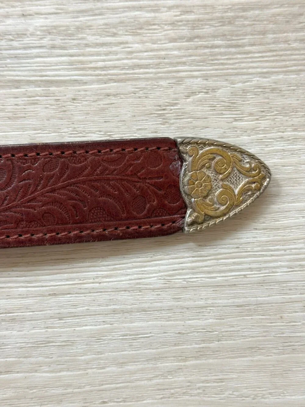Vintage Western Leather Belt Silver Concho Tooled Brown Cowboy Size 40